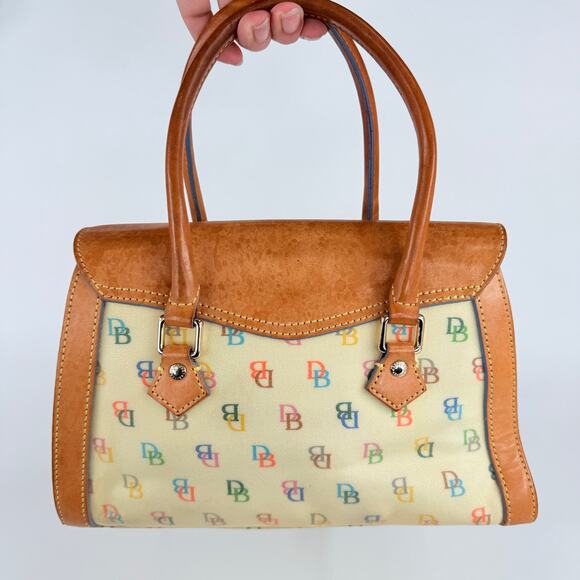 Dooney & Bourke Vintage Multicolor Logo Canvas Leather Satchel 11x5x8 Handbag - Picture 2 of 12